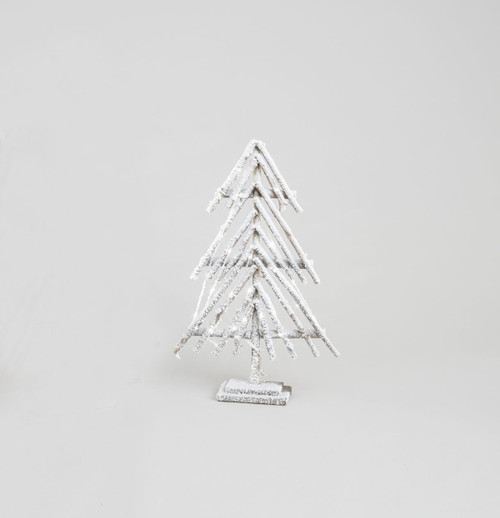 60cm Wood Flock Tree Ornament Lit