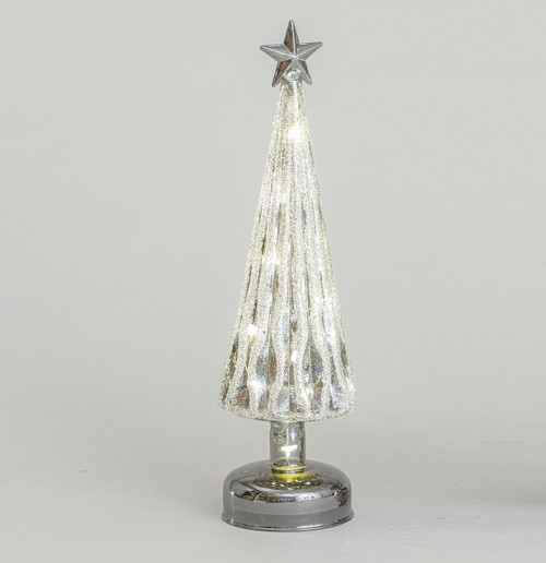 34cm Glass Tree Orn LED Pewter