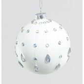 80mm Glass Ball w/Gems White
