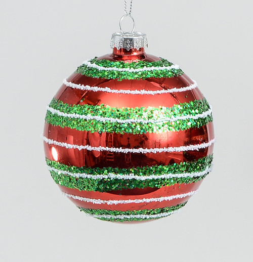 80mm Glass Glitter Ball Red/Green