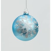 80mm Glass Snowflake Ball Lt Blue