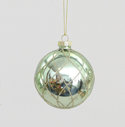 8cm Glass Ball Dec. Pattern Green