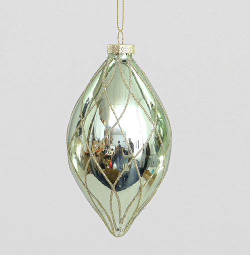 14cm Glass Teardrop Dec. Green