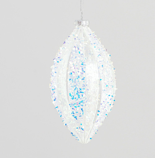16cm Glass Glitter Teardrop Irid.
