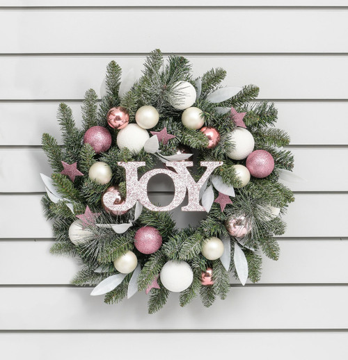 24" Ball 'Joy' Wreath Pink/White