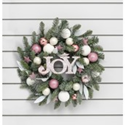 24" Ball 'Joy' Wreath Pink/White