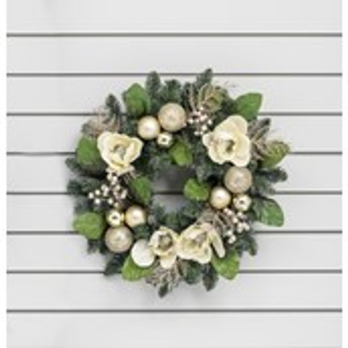24" Magnolia/Bauble Wreath