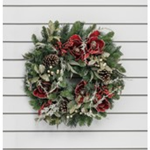 24" Magnolia/Cone Wreath Red