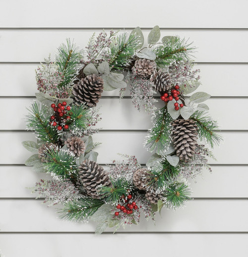 24" Frosted Cone/Berry Wreath