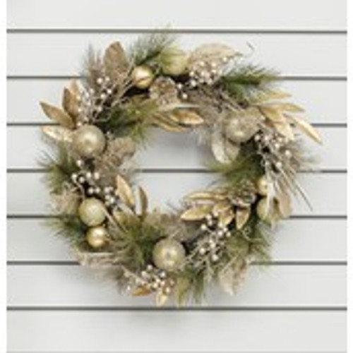 60cm Glitter Mixed Leaf Wreath Ch