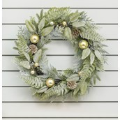 60cm Rattan Frost Pine Wreath Gold