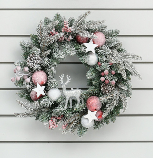 45cm Frost Ball/Deer/Star Wreath