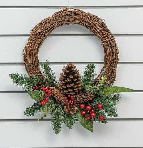 13" Cone/Berry Rattan Wreath
