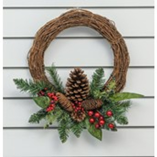 13" Cone/Berry Rattan Wreath
