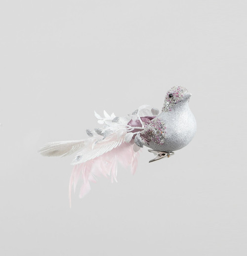 23cm Glitter Bird w/Clip Pink