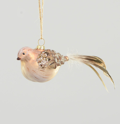 20cm Glass Bird w/Feather Decorati