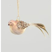 20cm Glass Bird w/Feather Decorati