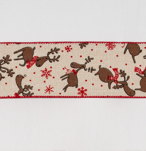 10Yx2.5" Reindeer Ribbon Natural