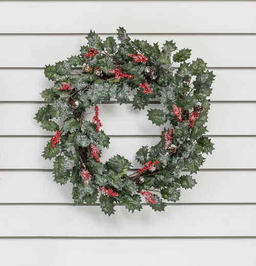 20" Holly/Cone/Berry Wreath Green