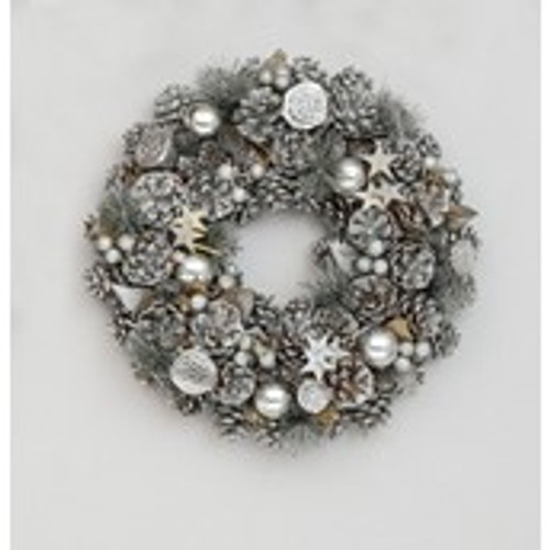 38cm Ball/Cone/Star Wreath Silver