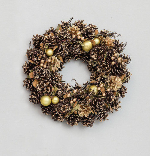 38cm Ball/Cone Wreath Gold