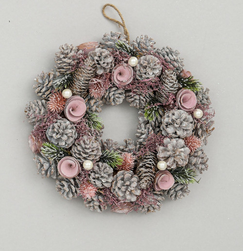 30cm Boxed Cone Wreath Pink