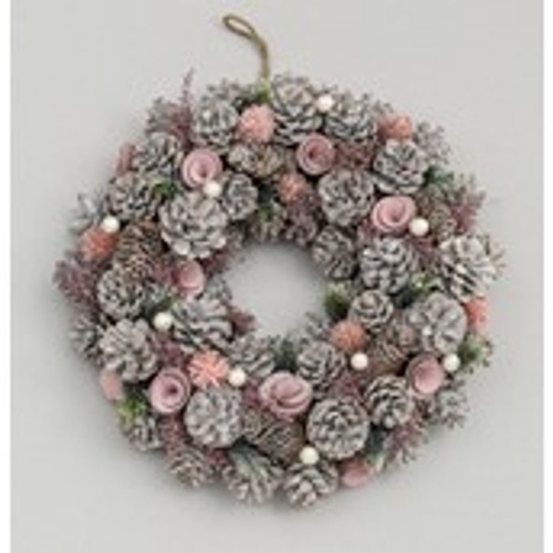 38cm Boxed Cone Wreath Pink