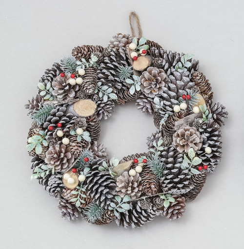 38cm Frost Cone/Leaf Wreath