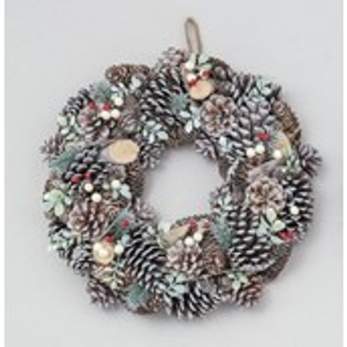 38cm Frost Cone/Leaf Wreath