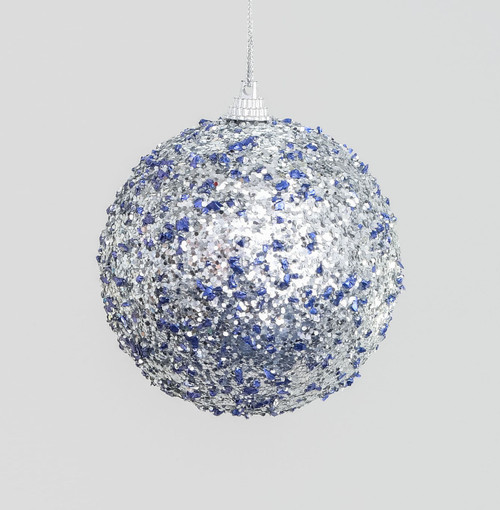 8cm Glitter Ball Dec Blue/Silver
