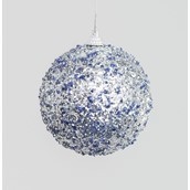 8cm Glitter Ball Dec Blue/Silver