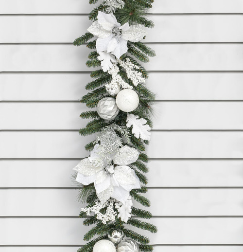 6ft Poinsettia/Ball Garland White