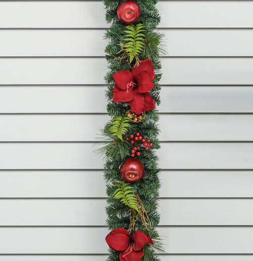 180cm Amaryllis/Apple Garland Red