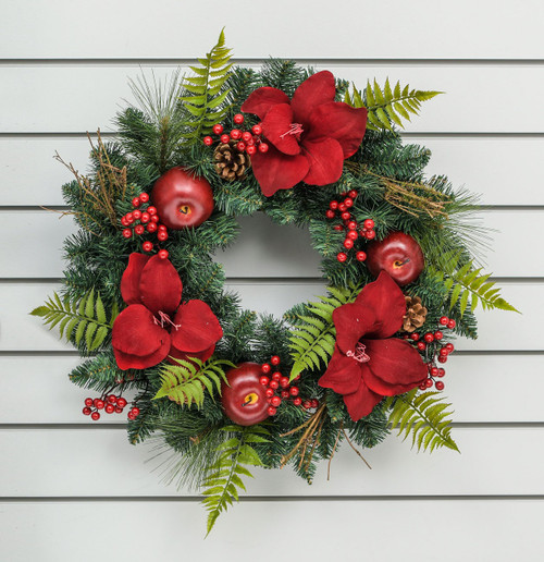 60cm Amaryllis/Apple Wreath Red