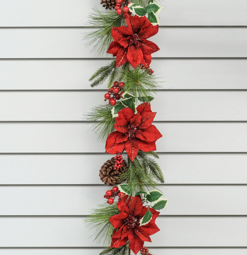 180cm Poinsettia/Holly Garland