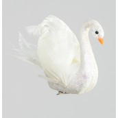 14cm Glitter Swan w/Clip White