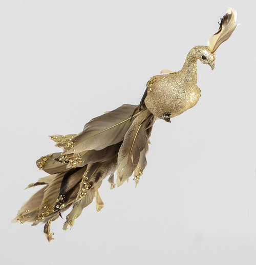 39cm Bird w/Feather/Clip Gold