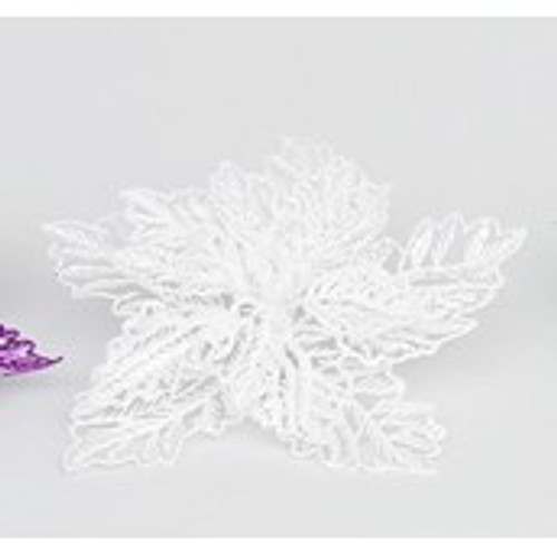 9" Poinsettia w/Clip White