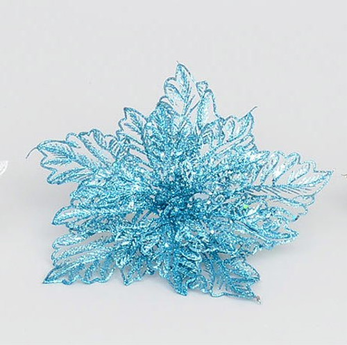 9" Poinsettia w/Clip Blue