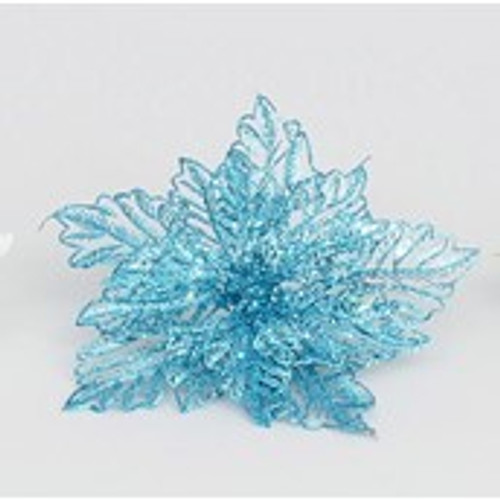 9" Poinsettia w/Clip Blue