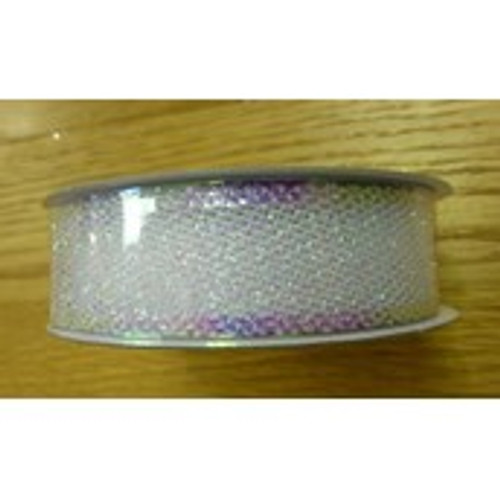 1" x 5Y Double Wired White Mesh Glitter Ribbon Garland