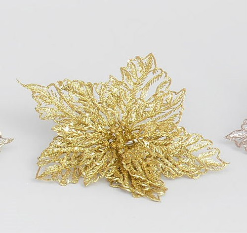 9" Poinsettia w/Clip Gold