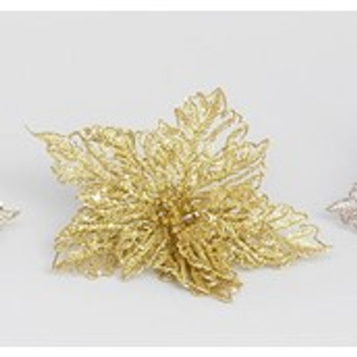 9" Poinsettia w/Clip Gold