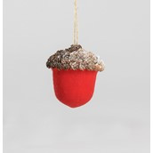 18cm Frosted Acorn w/Fabric Red