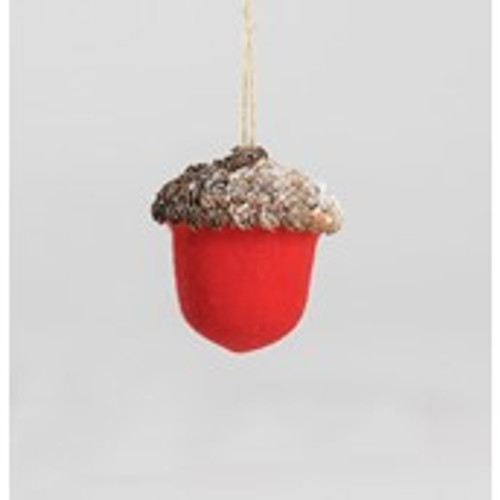 18cm Frosted Acorn w/Fabric Red