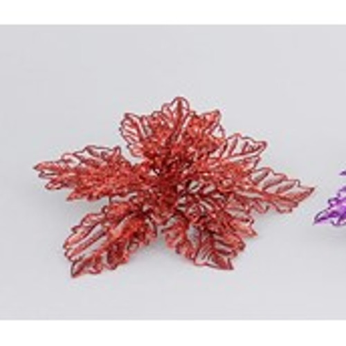 9" Poinsettia w/Clip Red