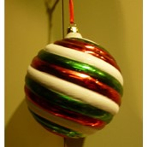 Swirl Ball Dec - Red / White - 10cm