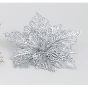 9" Poinsettia w/Clip Silver