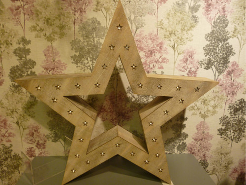 52cm Wood Star Ornament LED