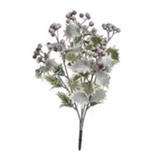 Flocked Holly leaves/Berries Spray 43Cm